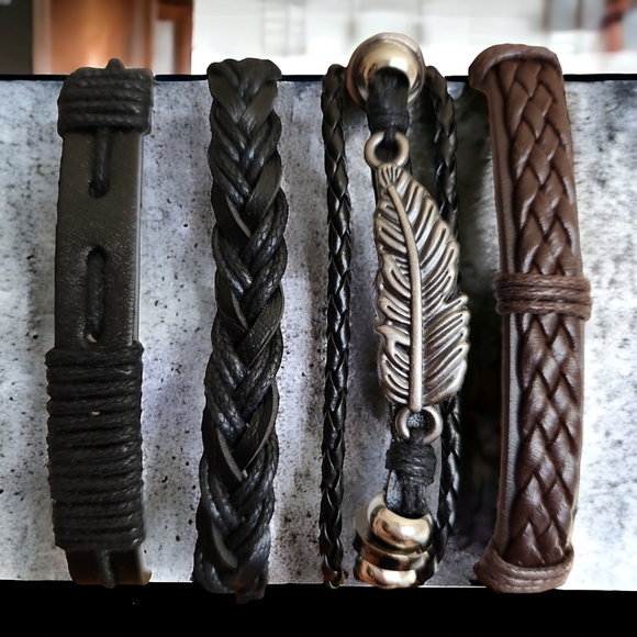 Unisex Leather Bracelet 4 Piece Set - Picture 3 of 9
